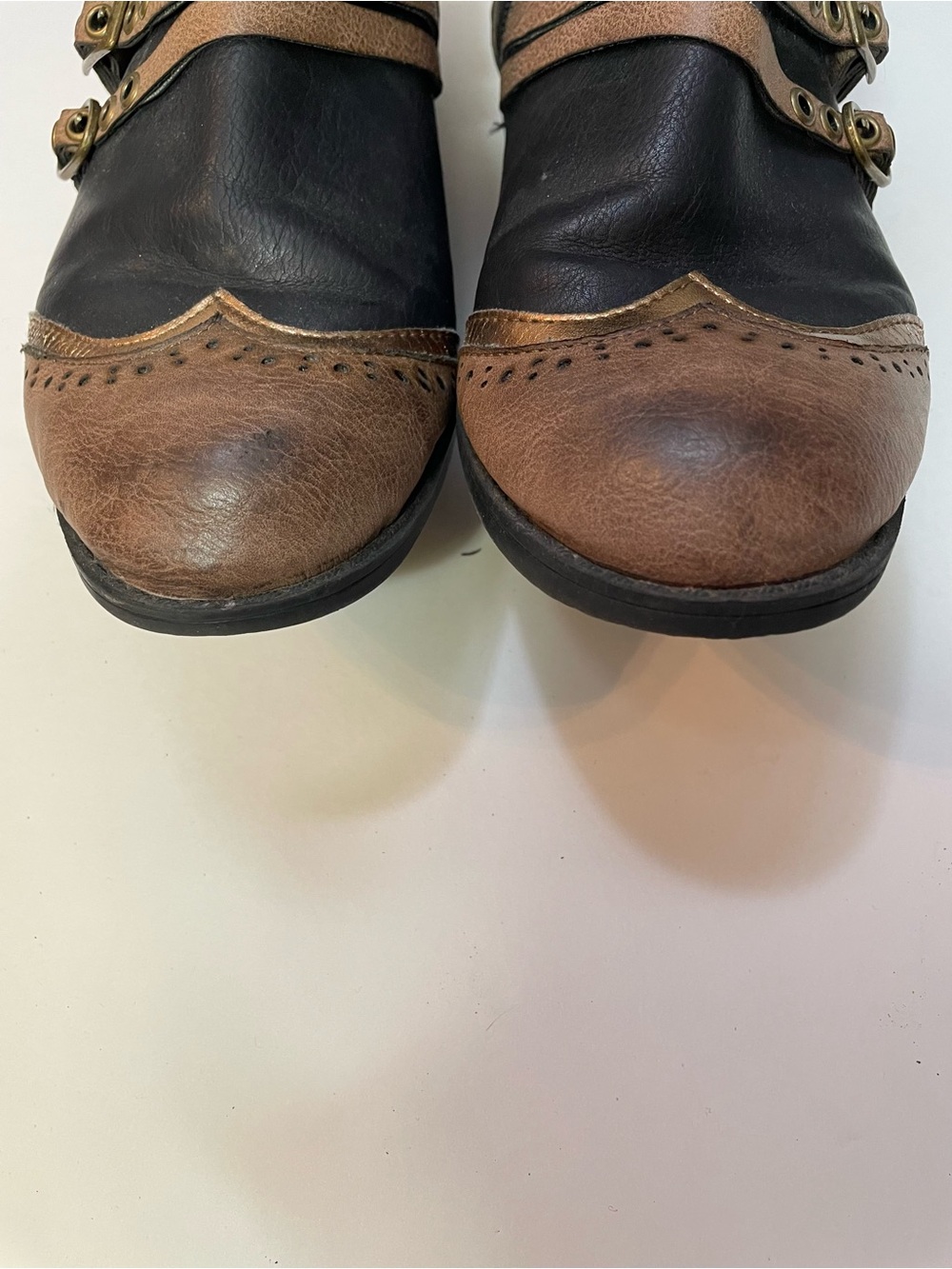 Ellie Black Tan Boots w Pouches & Buckles - Victorian Western Steampunk Cosplay - Picture 6 of 16